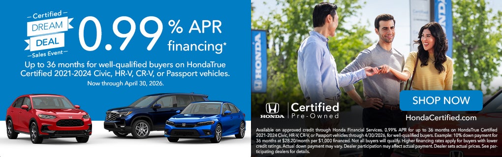 0.99% APR for up to 36 months 