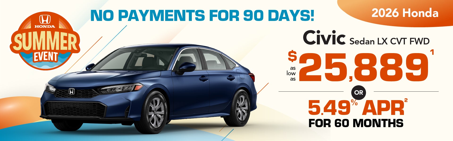 2026 Honda Civic Sedan as low as $25,889 or 5.49% APR