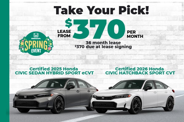 $370 month lease on select Certified Civic vehicles
